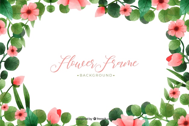 Floral Frame with Pink Flowers and Green Leaves Illustration | Jiffy ...