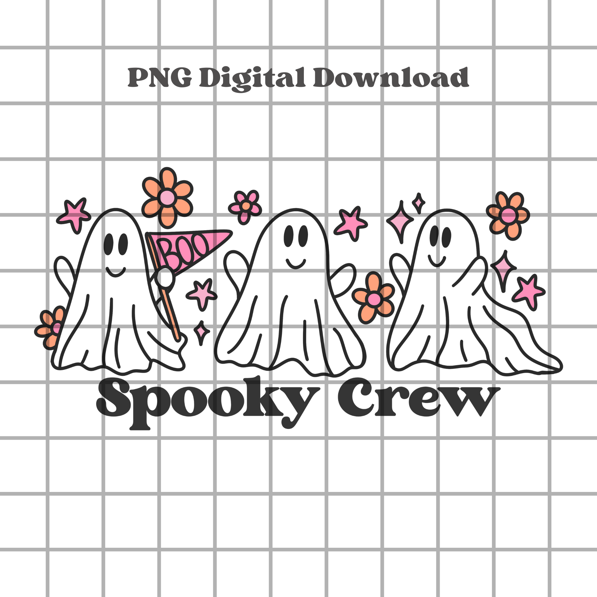 'Spooky Crew' Cheerful Ghosts PNG design, Ghost Halloween floral PNG ...