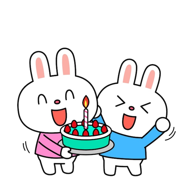 Cheerful Rabbit Siblings Celebrating with Colorful Cake | Jiffy Designs