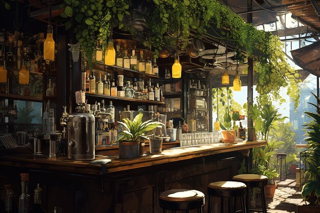 Cozy Jungle-Themed Bar with Lush Greenery and Vintage Decor | Jiffy Designs