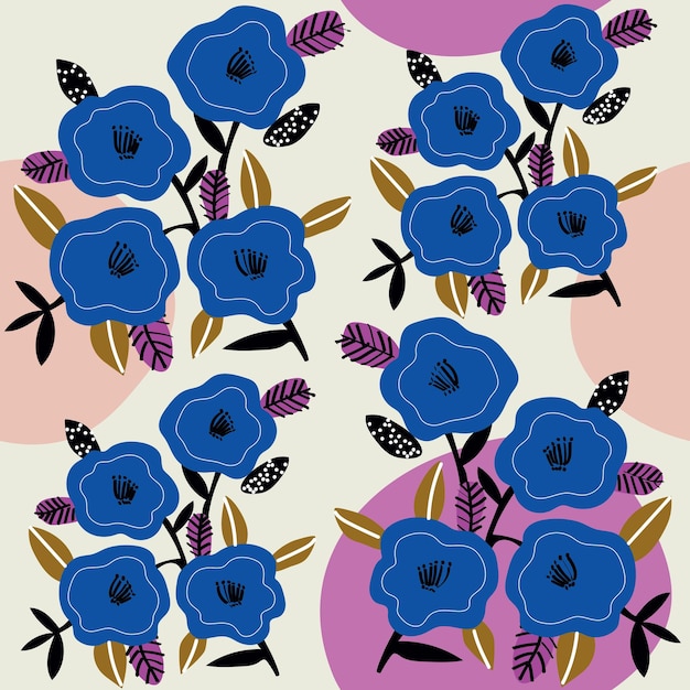 Vibrant Blue Roses with Golden Accents Floral Illustration Jiffy Designs