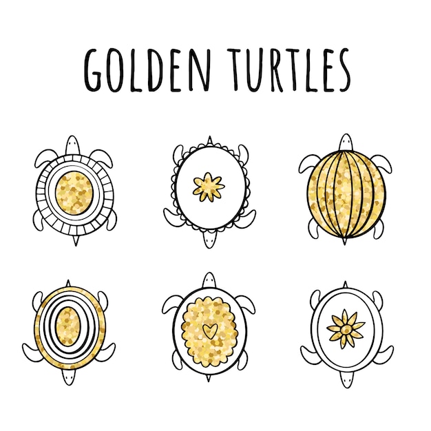 Whimsical Turtle Illustrations with Radiant Golden Accents | Jiffy Designs