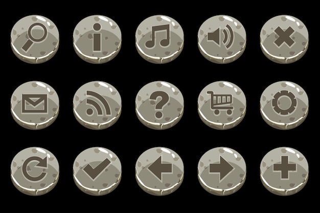 Diverse Collection of Monochrome Stone-Textured Multimedia Icons ...