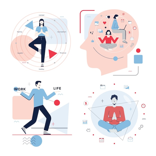 Diverse Illustrations Depicting Work-Life Balance and Personal Growth ...