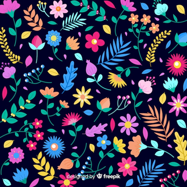 Vibrant Floral Pattern with Colorful Blooms and Leaves | Jiffy Designs