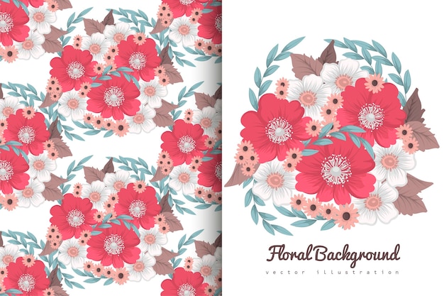 Vibrant Red Floral Pattern with Wreaths and Blooms | Jiffy Designs