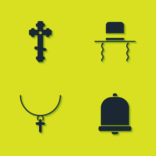 Set Christian Cross, Church Bell, On Chain And Orthodox Jewish Hat With ...