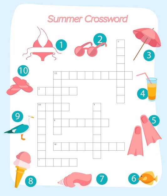 Vibrant Summer Crossword Puzzle with Iconic Beach Imagery | Jiffy Designs