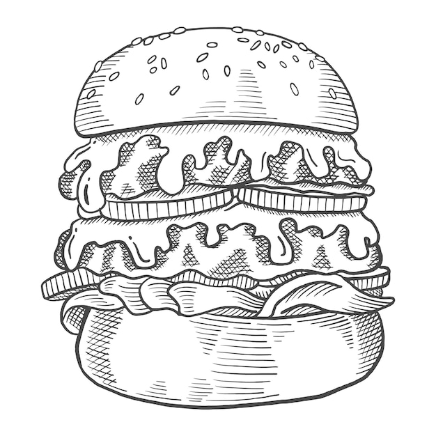Delectable Burger Sketch Brimming with Savory Details | Jiffy Designs