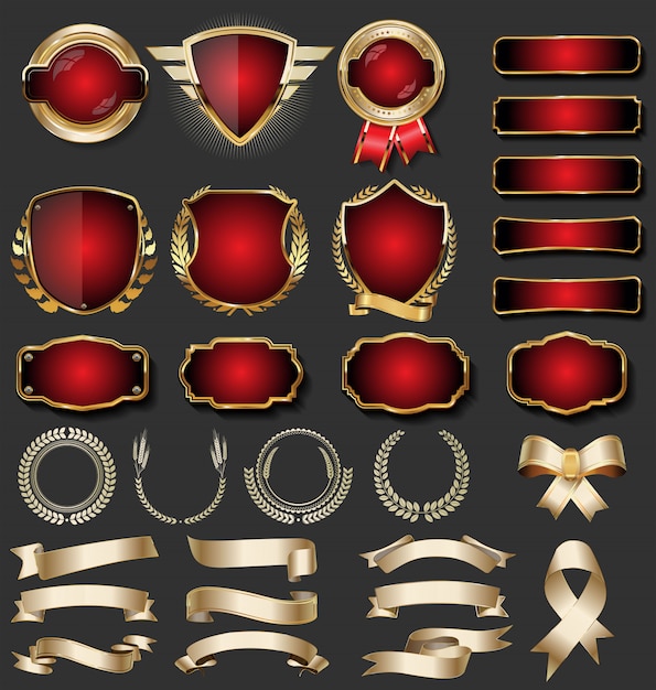 Elegant Red and Gold Heraldic Insignia and Emblem Collection | Jiffy ...