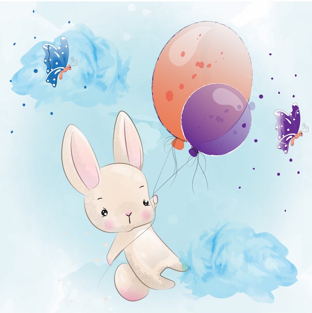 Adorable Bunny Floating with Colorful Balloons | Jiffy Designs