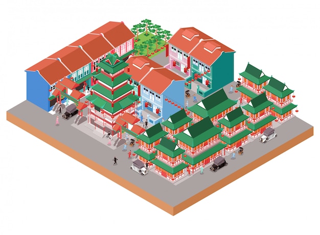 Bustling Isometric Village with Vibrant Rooftops and Lively Residents ...