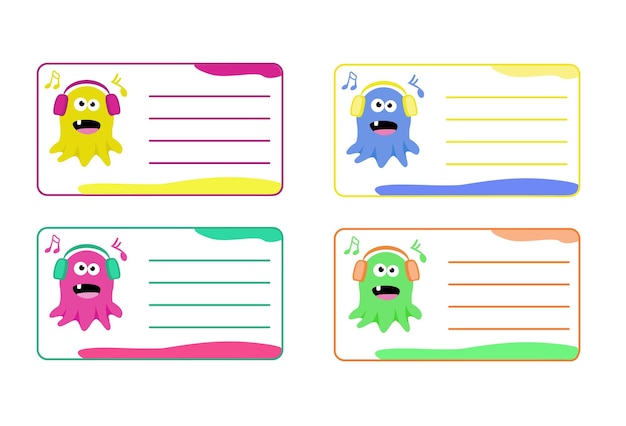 Colorful Cartoon Monster Labels with Musical Notes | Jiffy Designs