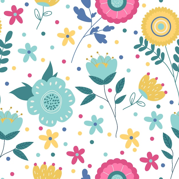 Vibrant Floral Pattern with Whimsical Blooms and Petals | Jiffy Designs