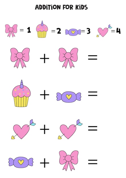 Cheerful Addition Equations with Cute Icons for Kids | Jiffy Designs