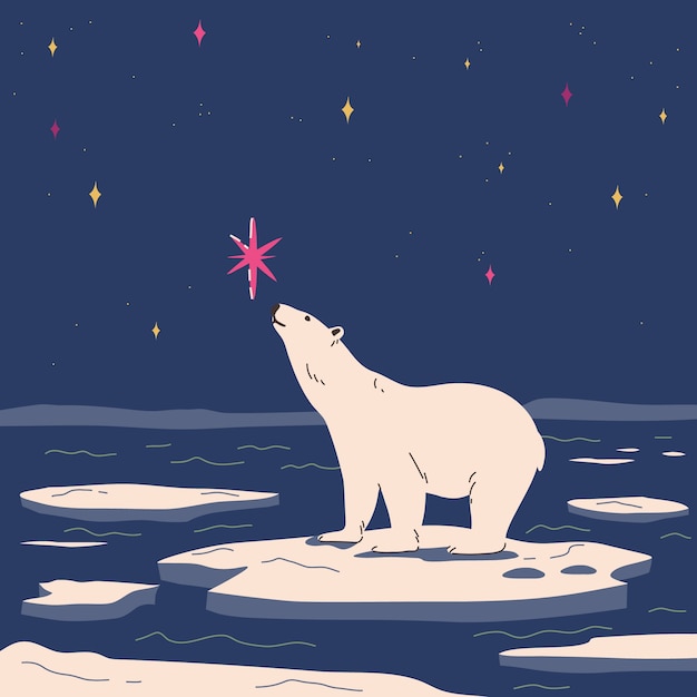Serene Polar Bear Gazing at Starry Night Sky | Jiffy Designs