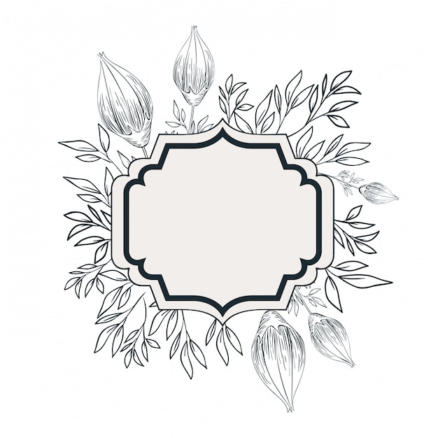 Elegant Floral Frame with Intricate Buds and Leaves Sketch | Jiffy Designs