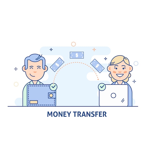 Illustrated Money Transfer Concept with Cartoon Characters | Jiffy Designs