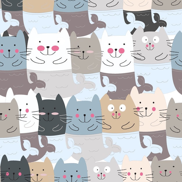 Charming Cat Faces Pattern with Diverse Color Variations | Jiffy Designs