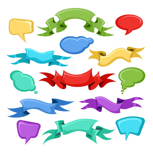 Cartoon Ribbons, Comic Speech Bubbles And Balloons Borders For Text ...