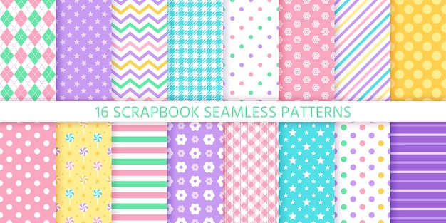 Vibrant Collection of 16 Scrapbook Seamless Patterns | Jiffy Designs