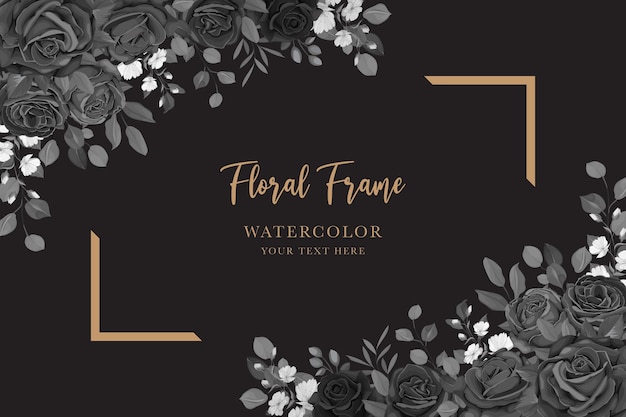Elegant Black and Gold Floral Frame with Roses | Jiffy Designs