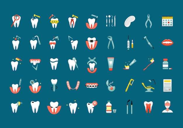 Vibrant Dental Icons Depicting Oral Health Tools and Treatments | Jiffy ...