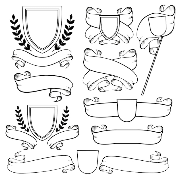 Elegant Heraldic Ribbons and Shields in Vintage Illustration | Jiffy ...