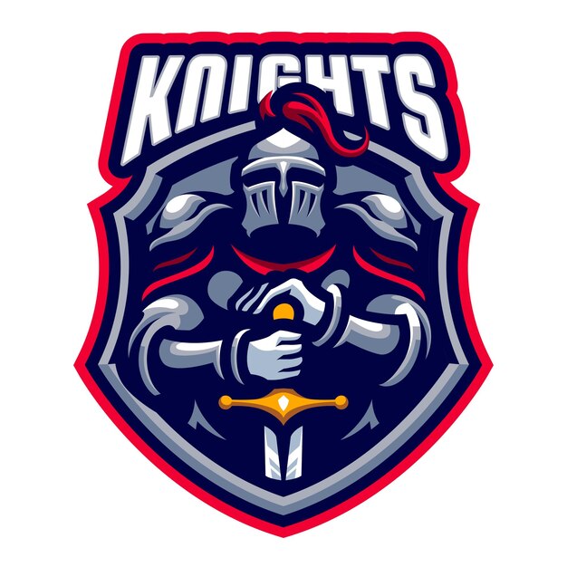 Powerful Knight Emblem with Sword and Shield Insignia | Jiffy Designs