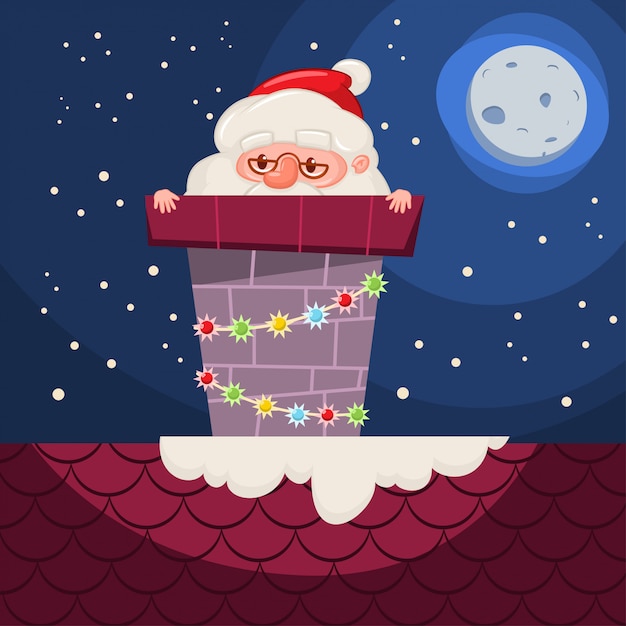 Festive Santa Peeking from Chimney under Starry Night Sky | Jiffy Designs