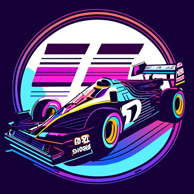 Retro Neon Racing Car in Futuristic Landscape | Jiffy Designs