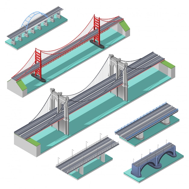 Diverse Collection of Iconic Bridge Illustrations in Vibrant Colors ...