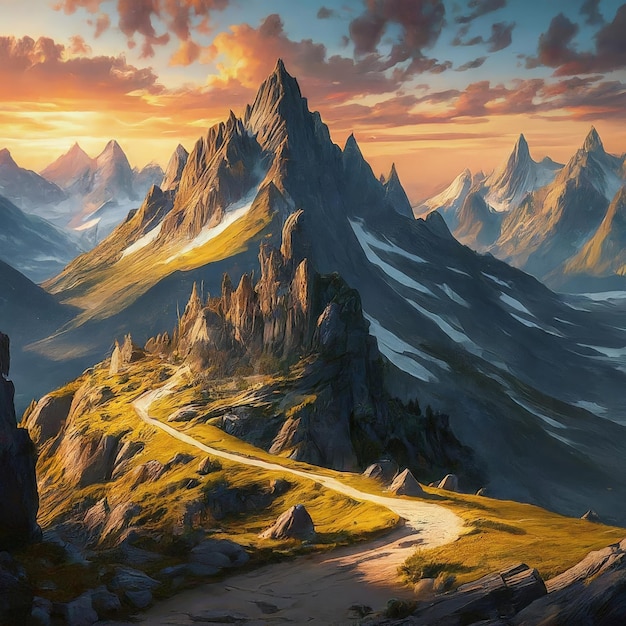Majestic Mountain Peaks at Sunset Landscape | Jiffy Designs