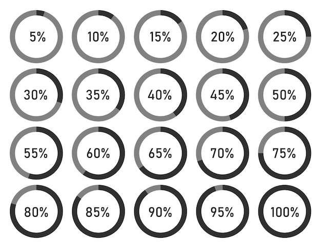 Monochrome Circular Progress Indicators with Percentage Values | Jiffy ...