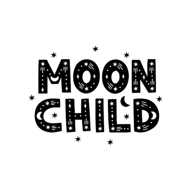 Whimsical Celestial Moon Child Lettering with Starry Accents | Jiffy ...