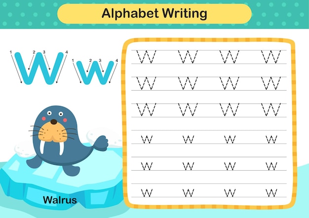 Engaging Alphabet Writing Practice with Adorable Walrus Illustration ...