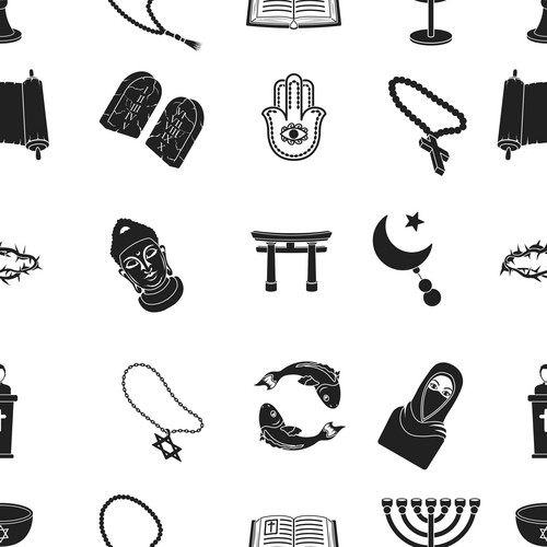 Religion Pattern Icons In Black Style. Big Collection Of Religion ...