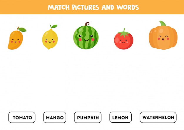 Colorful Fruit and Vegetable Characters Matching Game | Jiffy Designs