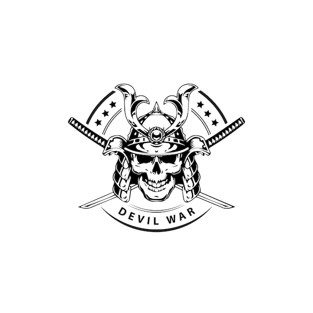 Fierce Samurai Skull with Crossed Swords and Emblem | Jiffy Designs