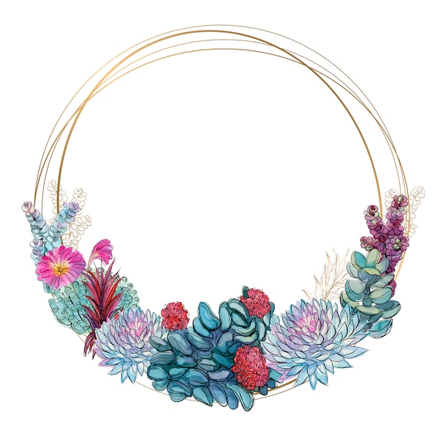 Vibrant Floral Wreath with Metallic Golden Outline | Jiffy Designs