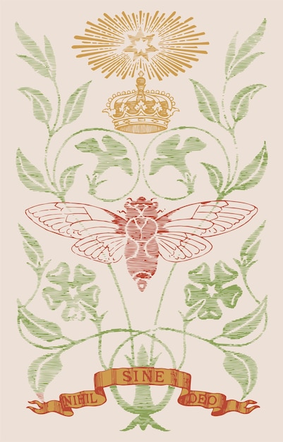 Ornate Floral Emblem with Regal Crown and Majestic Insect | Jiffy Designs