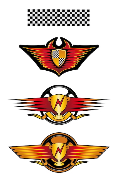 Vibrant Racing Emblems with Checkered Flags and Trophies | Jiffy Designs