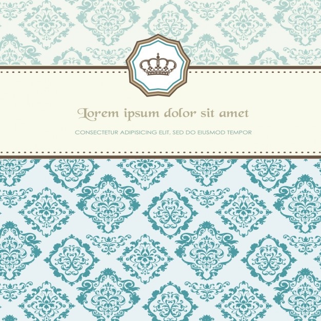 Ornate Damask Pattern with Vintage Crown Emblem and Banner | Jiffy Designs