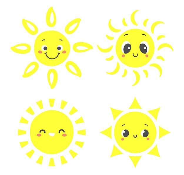 Cheerful Smiling Sun Characters Illustration Collection | Jiffy Designs
