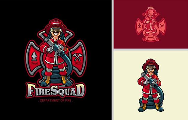 Brave Firefighter in Heroic Pose with Emblem of Valor | Jiffy Designs