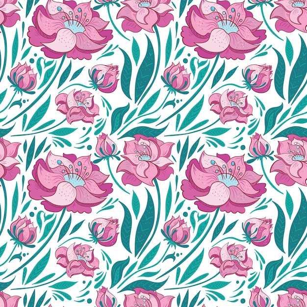 Vibrant Pink Floral Pattern with Stylized Blooms and Leaves | Jiffy Designs