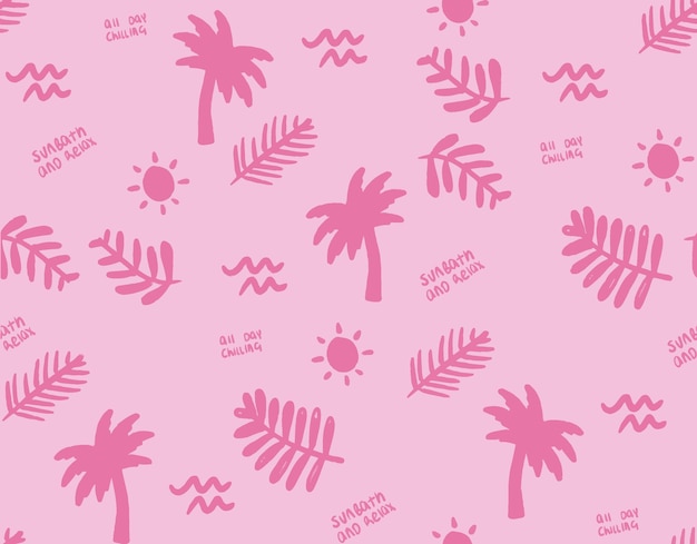 Tropical Palm Tree and Leaf Pattern in Pink | Jiffy Designs