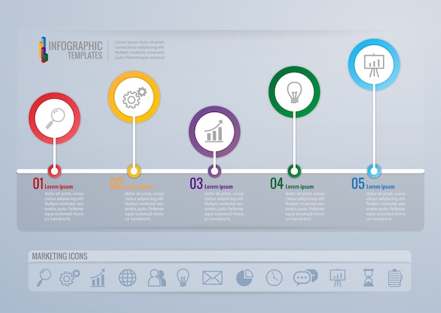Vibrant Infographic Timeline with Diverse Marketing Icons | Jiffy Designs