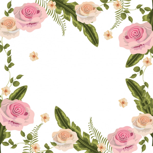 Delicate Floral Frame with Vibrant Roses and Foliage | Jiffy Designs