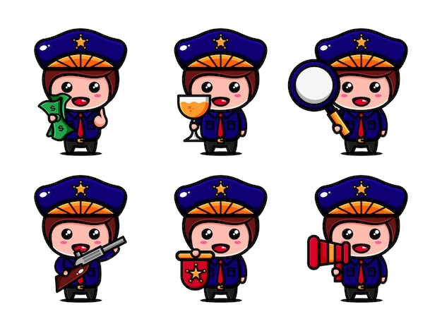 Adorable Police Officers in Cartoon Uniform and Poses | Jiffy Designs